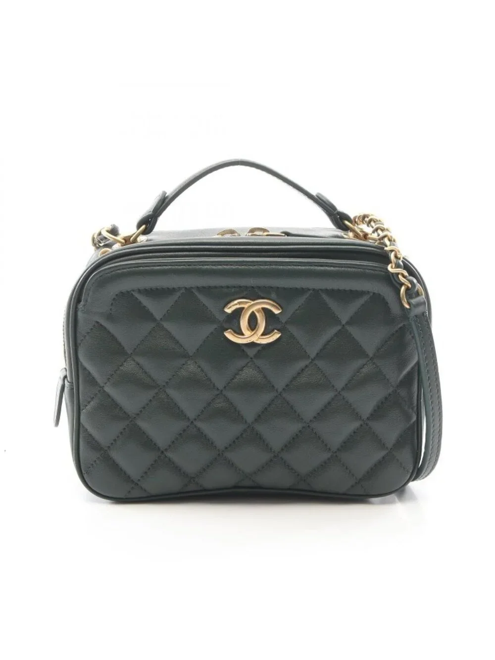Chanel Shoulder Bag Quilted Top Handle 2-Way Dark Green Leather Chain